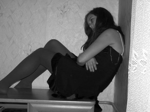 sitting, monochrome, model