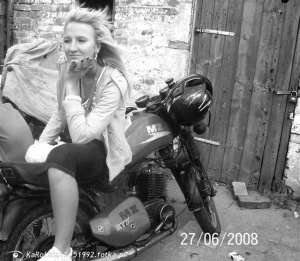 sitting, monochrome, vehicle, motorcycle