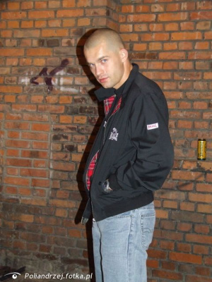 jacket, outerwear, jeans, denim, standing, wall, brick