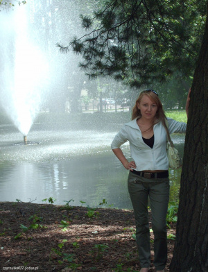 jeans, smile, standing, forest