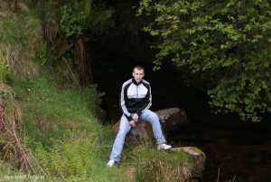 fun, jeans, sitting, leisure, forest