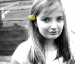 hair, smile, monochrome, petal