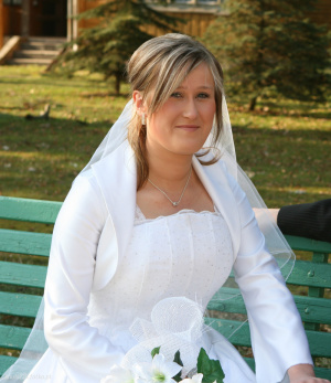 smile, person, dress, petal, flower, gown, veil, bride