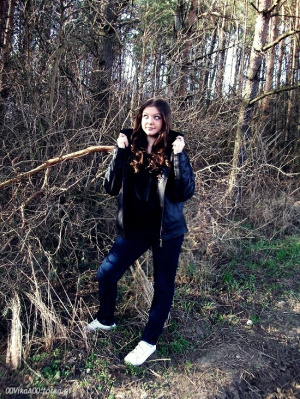 jacket, jeans, forest, branch