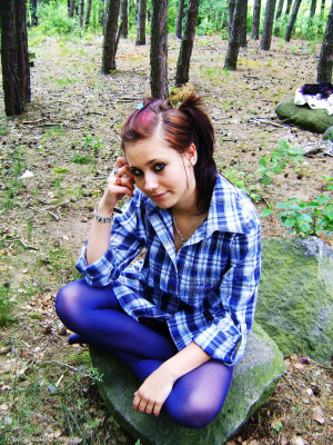 jeans, sitting, forest