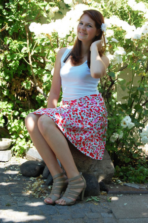 sitting, dress, shorts, pattern