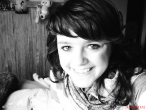 hair, smile, monochrome, bangs