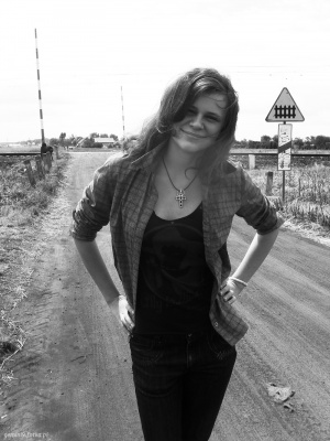 smile, standing, monochrome