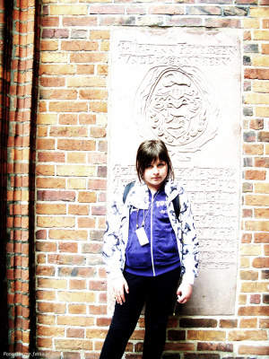 jacket, outerwear, jeans, denim, cool, standing, wall, brick