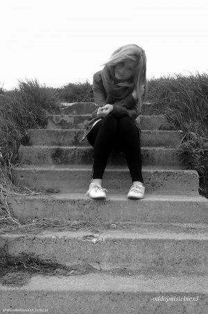 sitting, standing, monochrome