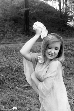 hand, smile, monochrome, dress, petal