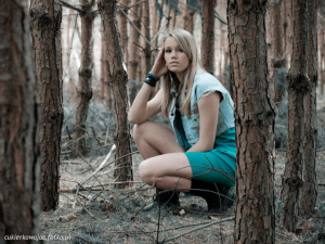 sitting, model, forest