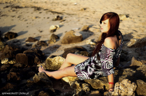 model, beach