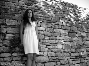 standing, monochrome, model, dress, wall, brick