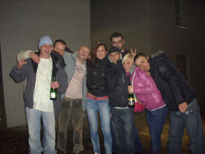 jacket, outerwear, fun, jeans, denim, smile, standing, event