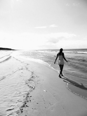 fun, sky, vacation, standing, monochrome, beach, sand