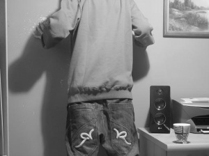 jeans, muscle, standing, monochrome, room