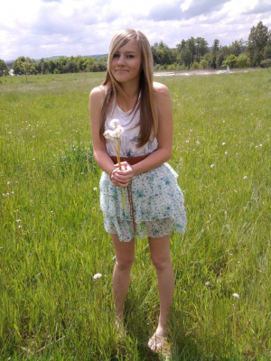 field, prairie, dress, shorts