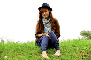 jeans, sitting, hat