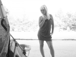 standing, monochrome, dress