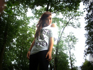 fun, jeans, standing, forest
