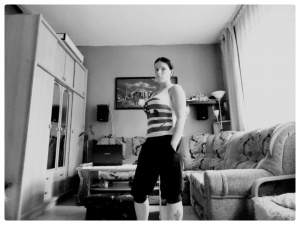 muscle, standing, monochrome, room, couch