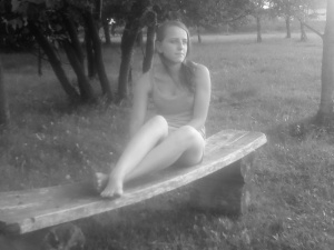 sitting, monochrome
