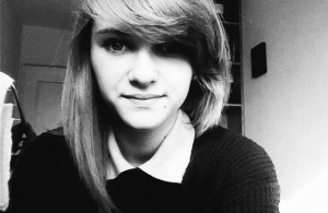 hair, smile, monochrome, bangs