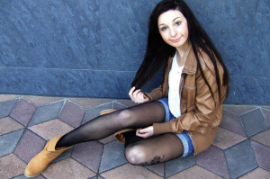 hair, jacket, sitting, model, tights