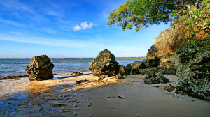 sky, beach, rock