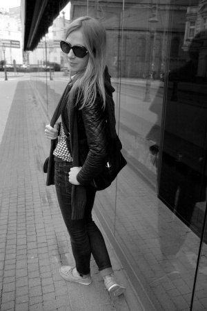 jacket, jeans, glasses, standing, monochrome, sunglasses, road, infrastructure