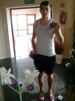 muscle, standing, shorts