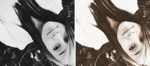 hair, smile, monochrome