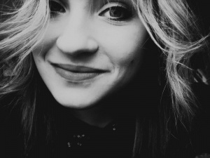 mouth, eyelash, hair, skin, smile, monochrome, model