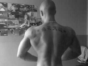 muscle, standing, monochrome