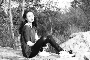 sitting, monochrome, model