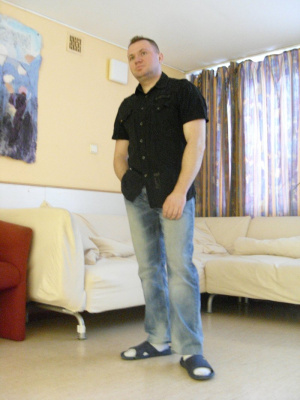 jeans, standing, room, couch