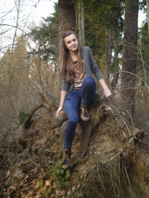 jeans, denim, sitting, forest, branch, trunk