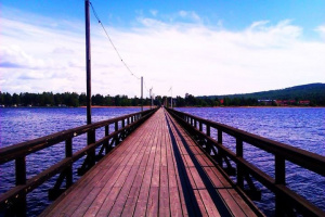 sky, lake, pier, bridge