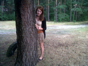model, dress, forest, trunk