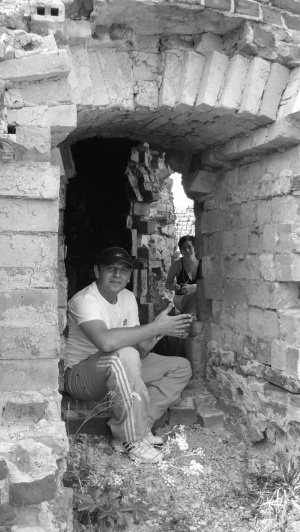 sitting, monochrome, wall