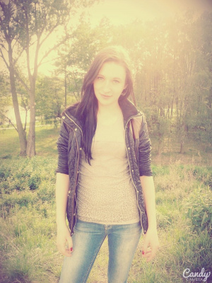 hair, jacket, outerwear, jeans, denim, smile