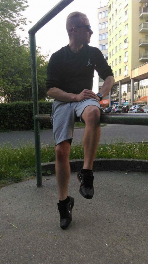 sitting, muscle, shorts