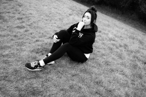 smile, sitting, monochrome
