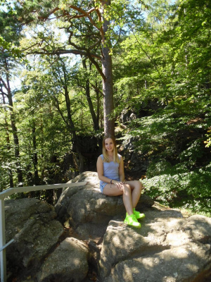sitting, leisure, vacation, forest, rock, plant, jungle