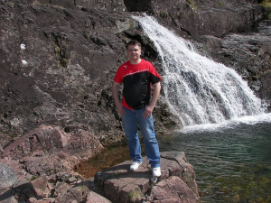 fun, jeans, leisure, vacation, rock, waterfall