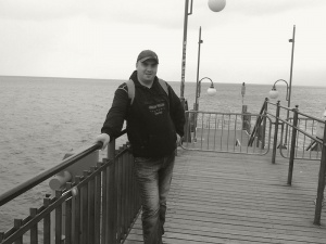 vacation, standing, monochrome, pier