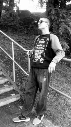 standing, monochrome