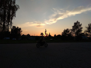 sky, vehicle, bicycle, asphalt, sunset