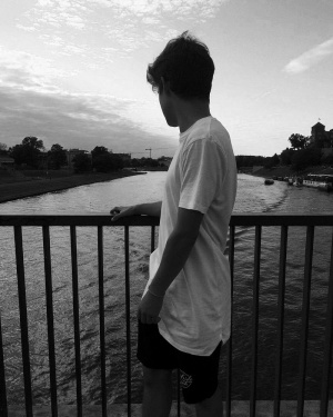 sky, vacation, standing, monochrome